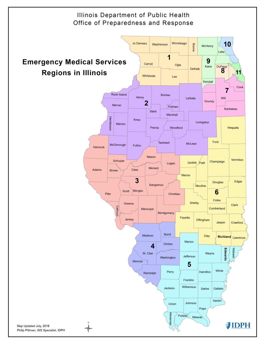 Illinois Department of Public Health Map of the 11 Emergency Medical Services